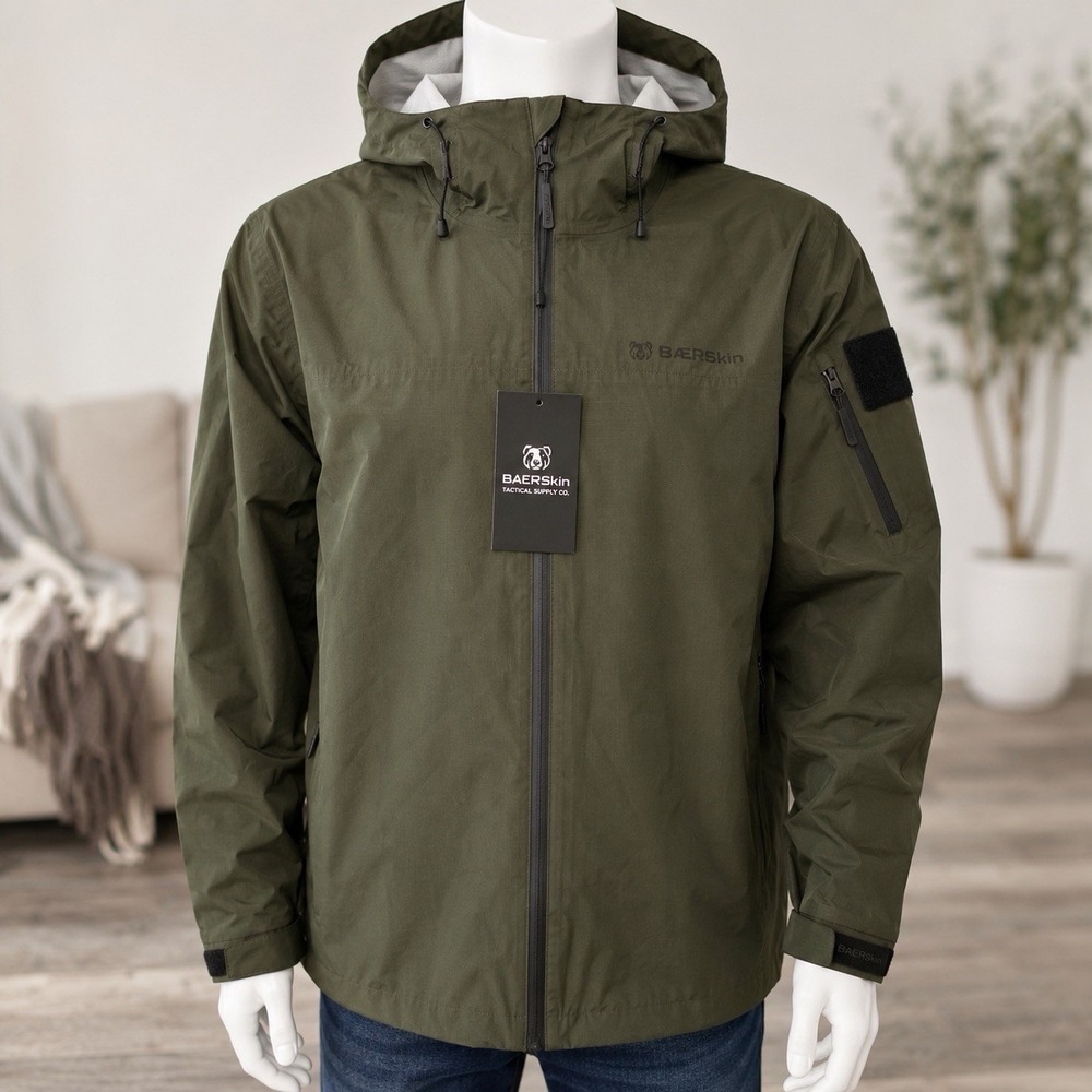 BAERSkin Tactical Rain Jacket Dark Green Waterproof Hooded Ripstop 3XL NWT